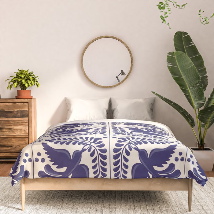 Mexican Talavera With Blue Birds Pattern by Akbaly Comforter Gallery Image 3