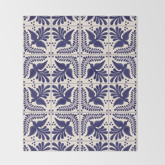 Mexican Talavera With Blue Birds Pattern by Akbaly Throw Blanket Gallery Image 2