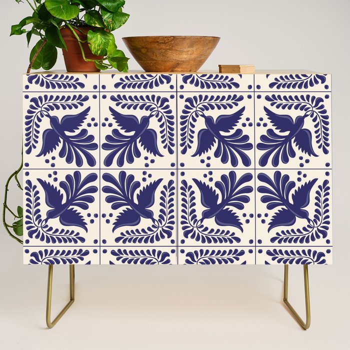 Mexican Talavera With Blue Birds Pattern by Akbaly Credenza Gallery Image 1