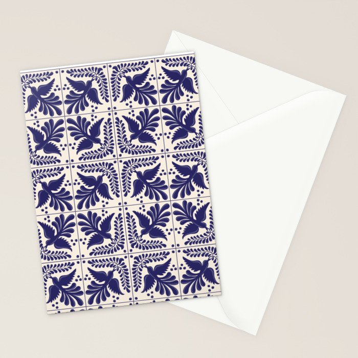 Mexican Talavera With Blue Birds Pattern by Akbaly Stationery Card Gallery Image 2