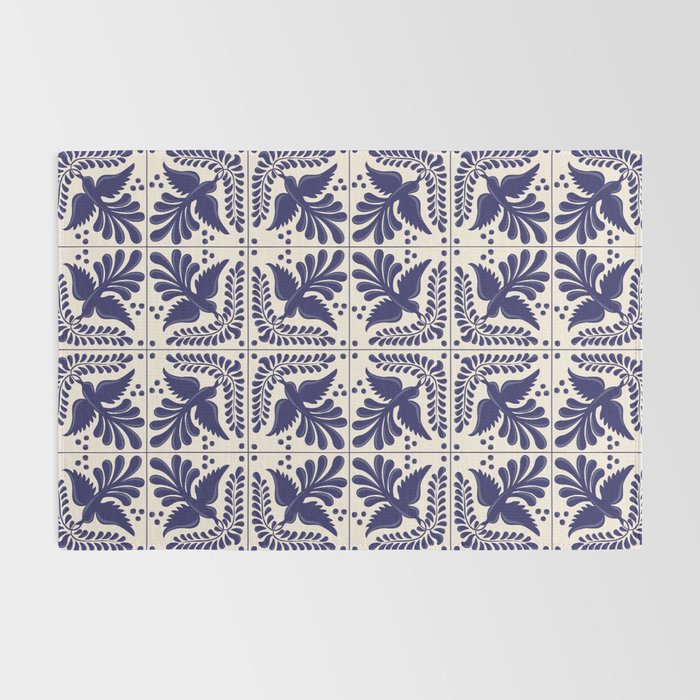 Mexican Talavera With Blue Birds Pattern by Akbaly Rug Gallery Image 2