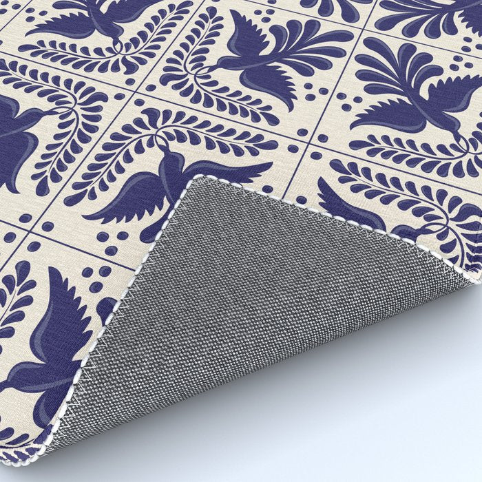 Mexican Talavera With Blue Birds Pattern by Akbaly Rug Gallery Image 4