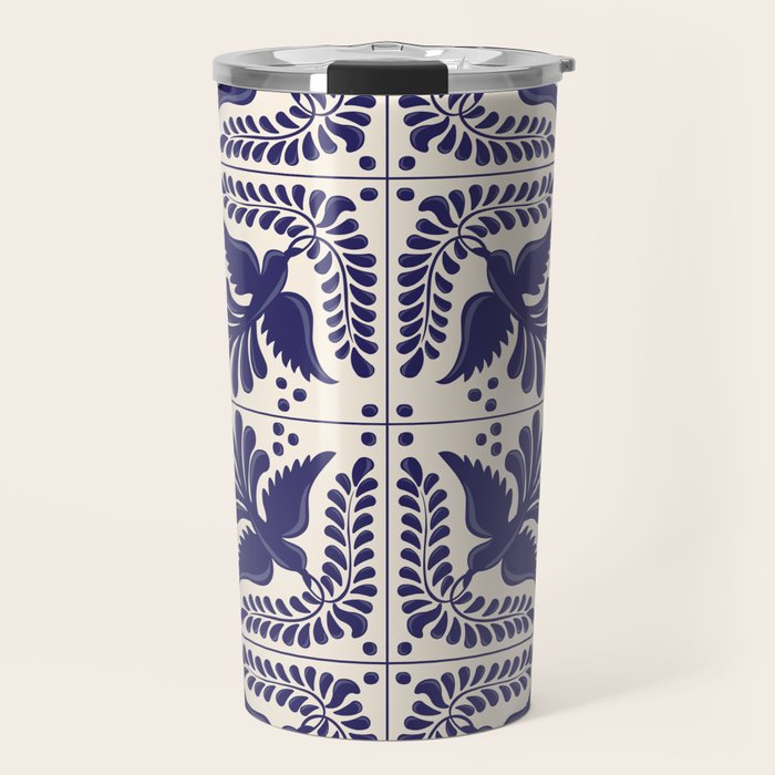 Mexican Talavera With Blue Birds Pattern by Akbaly Travel Mug Gallery Image 1