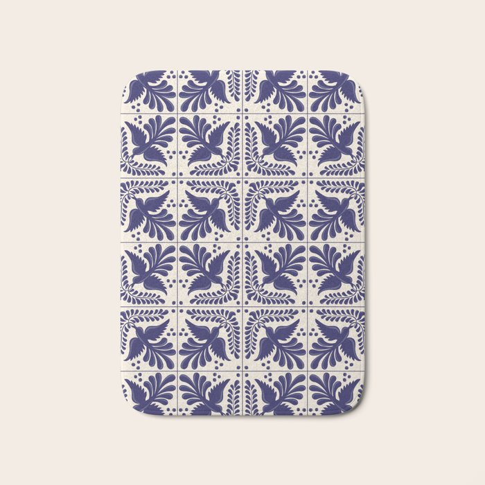 Mexican Talavera With Blue Birds Pattern by Akbaly Bath Mat Gallery Image 1