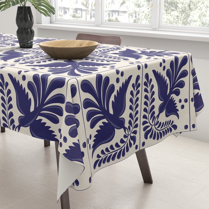 Mexican Talavera With Blue Birds Pattern by Akbaly Tablecloth Gallery Image 3