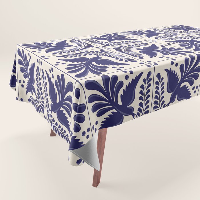 Mexican Talavera With Blue Birds Pattern by Akbaly Tablecloth Gallery Image 1