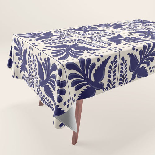 Mexican Talavera With Blue Birds Pattern By Akbaly Tablecloth