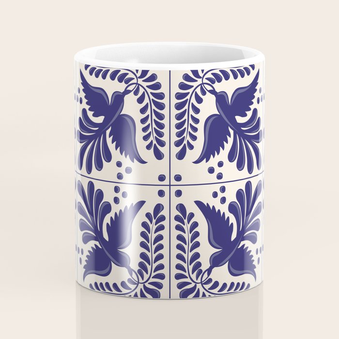 Mexican Talavera With Blue Birds Pattern by Akbaly Coffee Mug Gallery Image 4