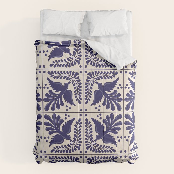 Mexican Talavera With Blue Birds Pattern by Akbaly Comforter Gallery Image 1