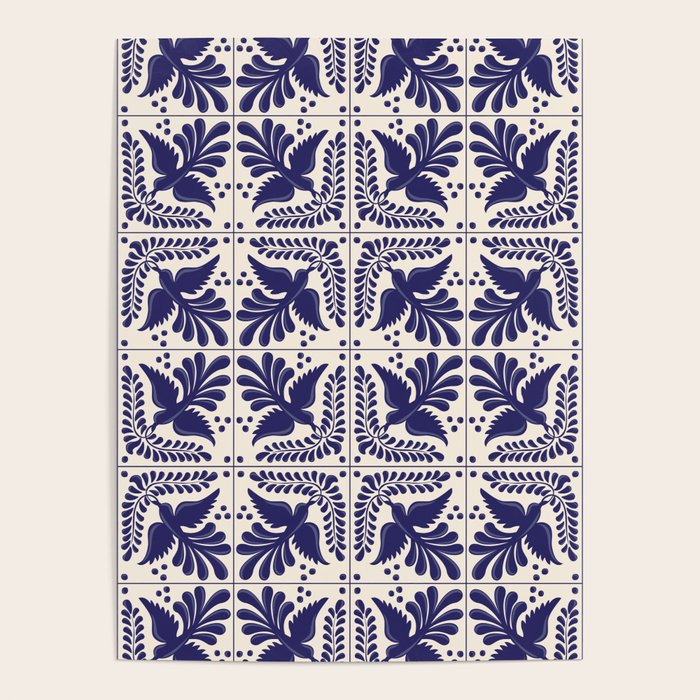 Mexican Talavera With Blue Birds Pattern by Akbaly Poster Gallery Image 4