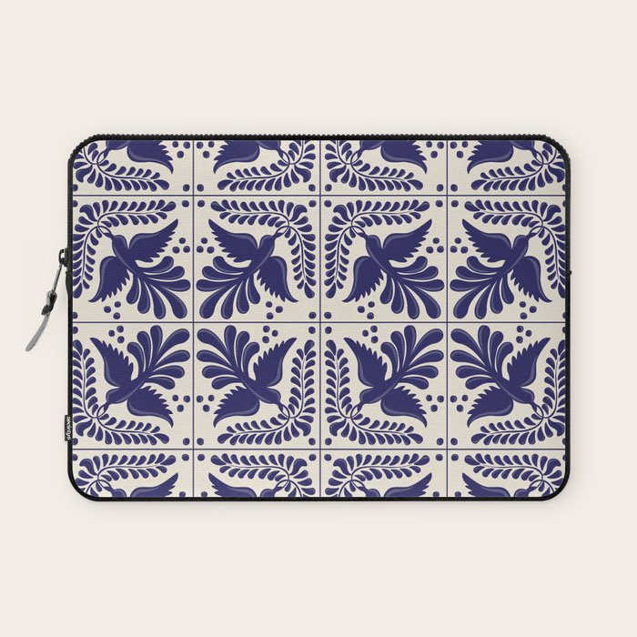 Mexican Talavera With Blue Birds Pattern by Akbaly Laptop Sleeve Gallery Image 1