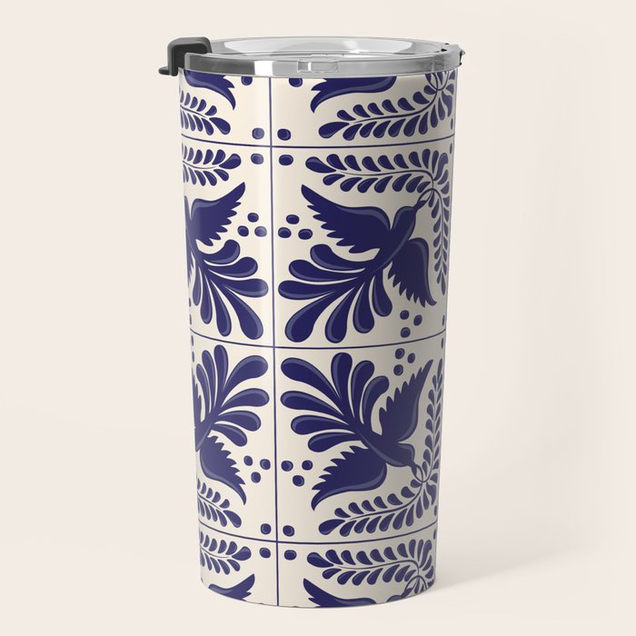 Mexican Talavera With Blue Birds Pattern by Akbaly Travel Mug Gallery Image 3