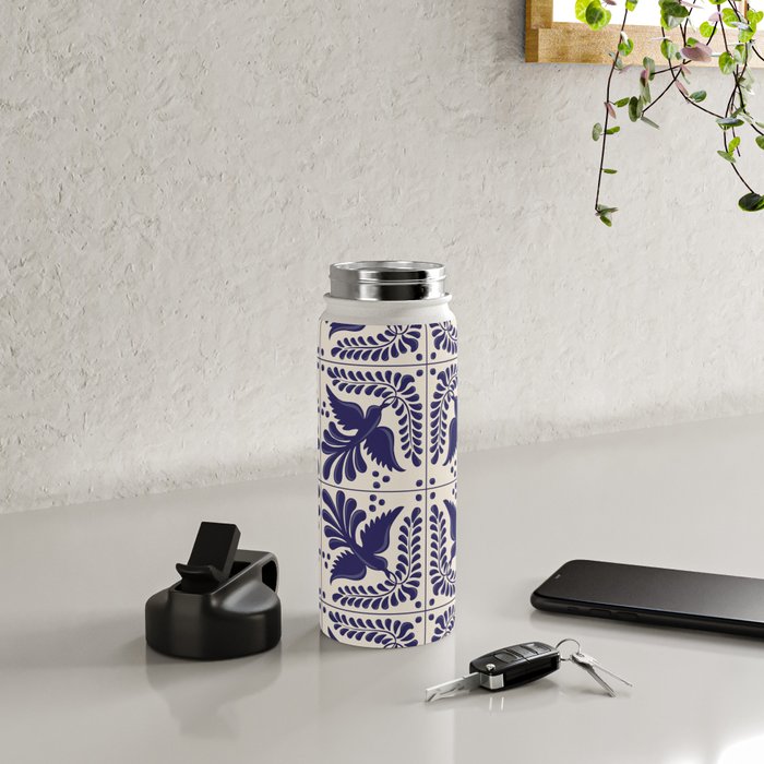 Mexican Talavera With Blue Birds Pattern by Akbaly Water Bottle Gallery Image 4