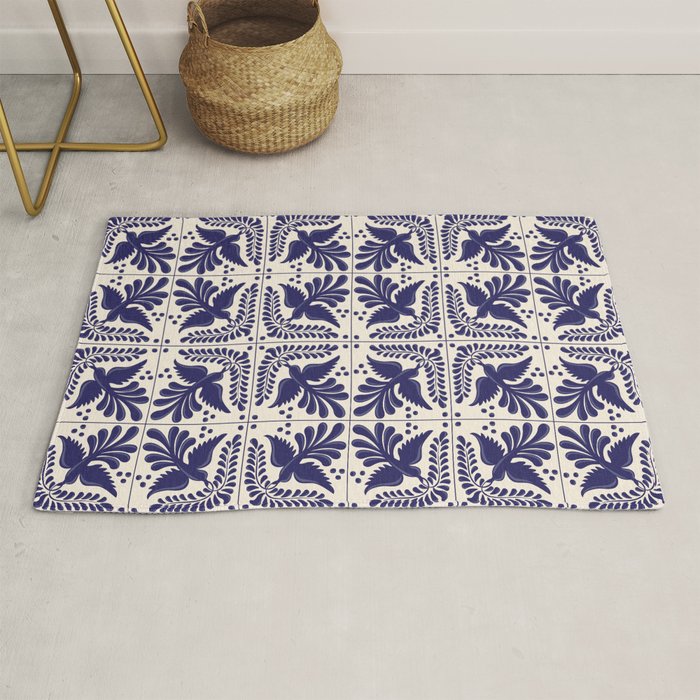 Mexican Talavera With Blue Birds Pattern by Akbaly Rug Gallery Image 1