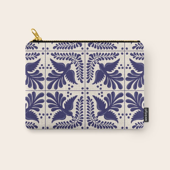 Mexican Talavera With Blue Birds Pattern by Akbaly Carry All Pouch Gallery Image 1