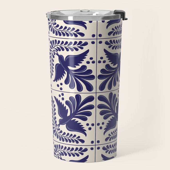Mexican Talavera With Blue Birds Pattern by Akbaly Travel Mug Gallery Image 2