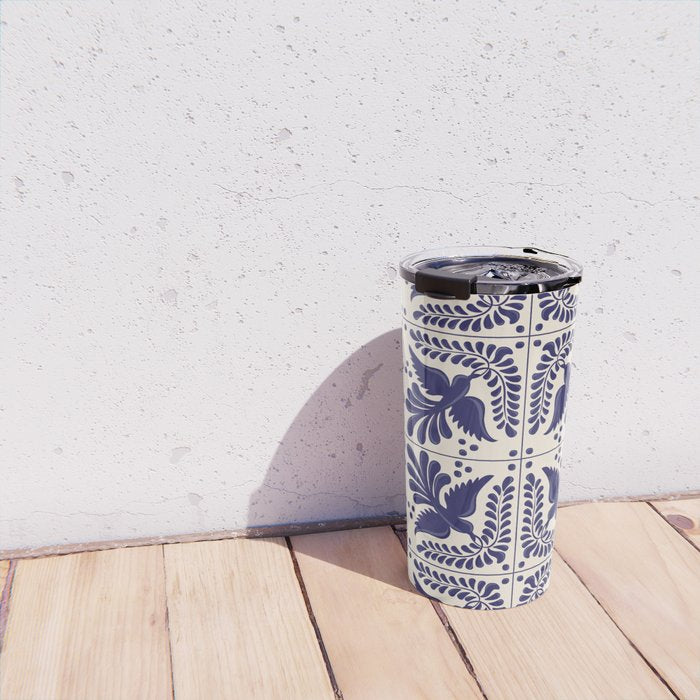 Mexican Talavera With Blue Birds Pattern by Akbaly Travel Mug Gallery Image 4
