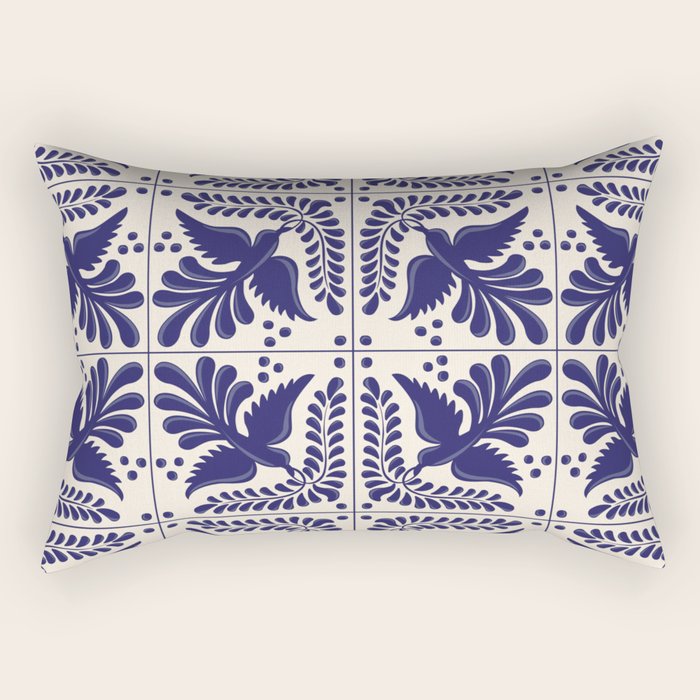 Mexican Talavera With Blue Birds Pattern by Akbaly Rectangular Pillow Gallery Image 1