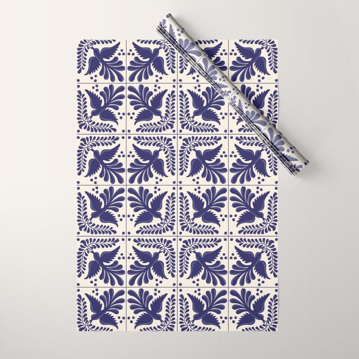 Mexican Talavera With Blue Birds Pattern by Akbaly Wrapping Paper Gallery Image 1
