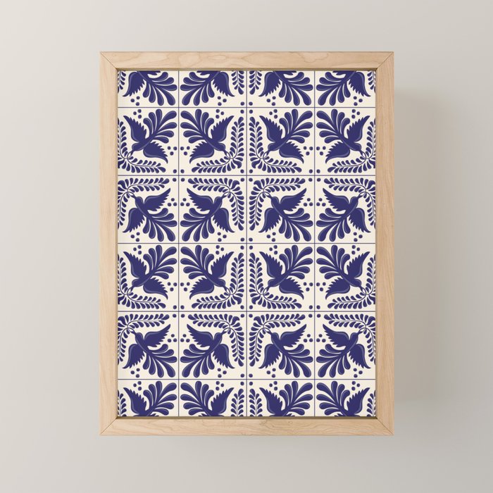 Mexican Talavera With Blue Birds Pattern by Akbaly Mini Art Print Gallery Image 1