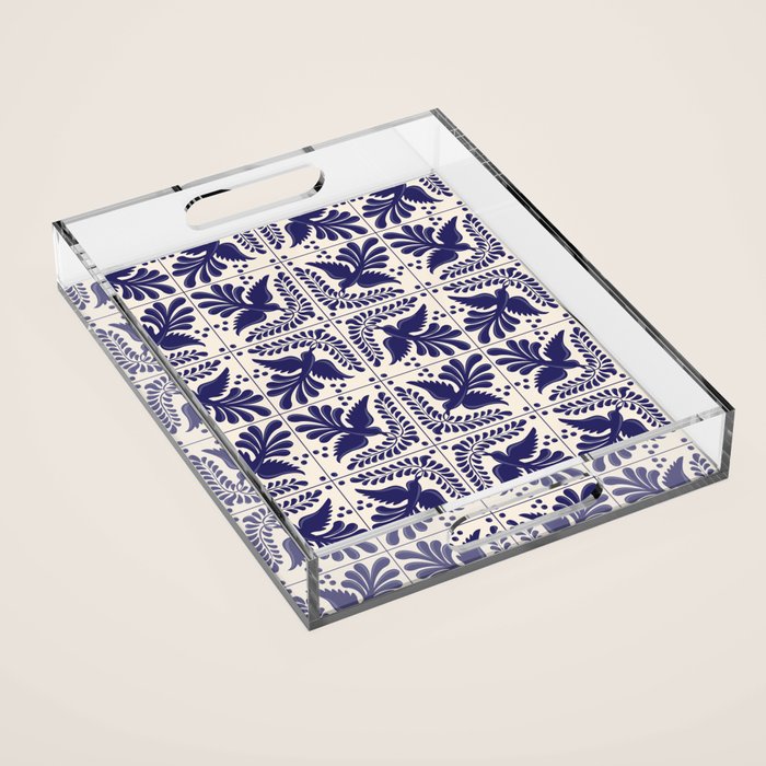 Mexican Talavera With Blue Birds Pattern by Akbaly Acrylic Tray Gallery Image 1