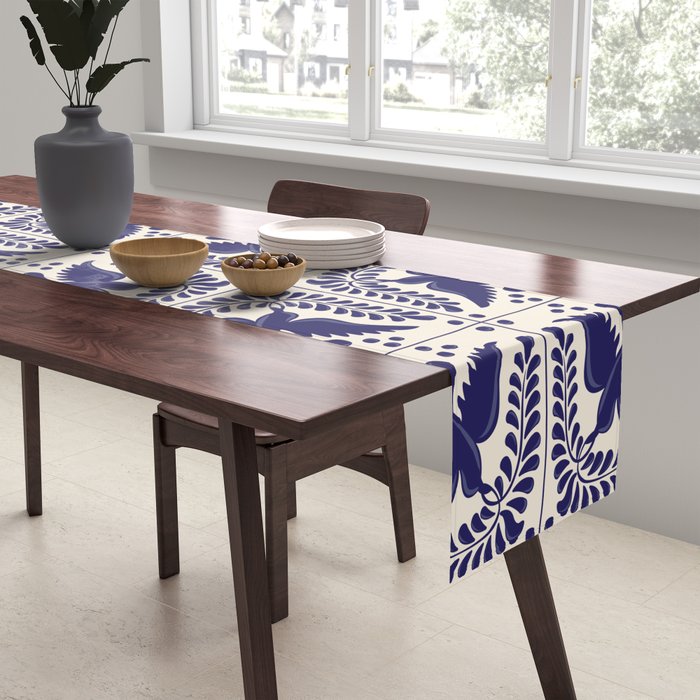 Mexican Talavera With Blue Birds Pattern by Akbaly Table Runner Gallery Image 2