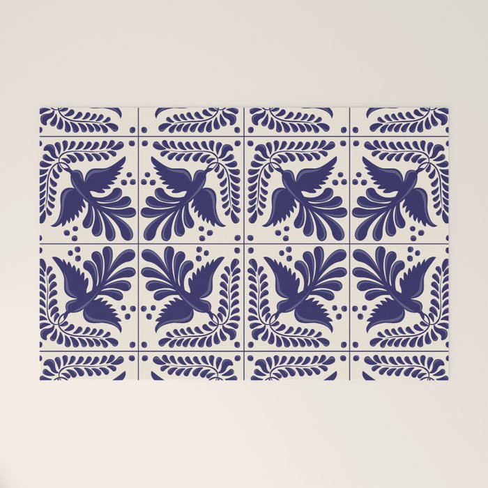 Mexican Talavera With Blue Birds Pattern by Akbaly Welcome Mat Gallery Image 1