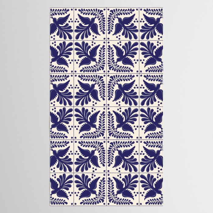 Mexican Talavera With Blue Birds Pattern by Akbaly Tablecloth Gallery Image 2