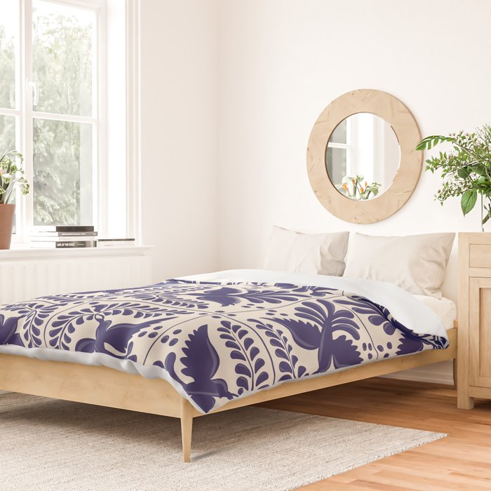 Mexican Talavera With Blue Birds Pattern by Akbaly Duvet Cover Gallery Image 2