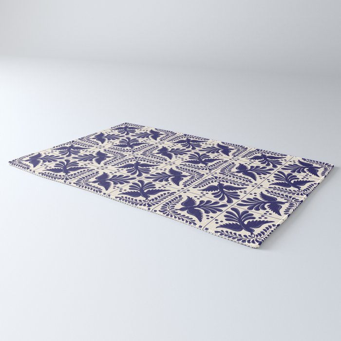 Mexican Talavera With Blue Birds Pattern by Akbaly Rug Gallery Image 3