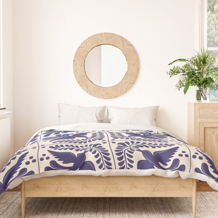 Mexican Talavera With Blue Birds Pattern by Akbaly Duvet Cover Gallery Image 3