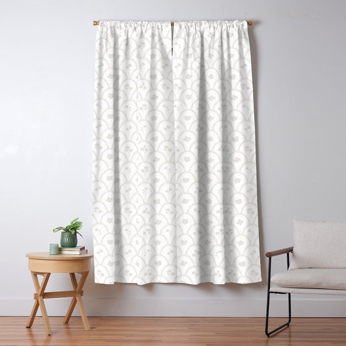 Rustic scallop floral block print - natural soft mushroom pattern Window Curtain Gallery Image 1