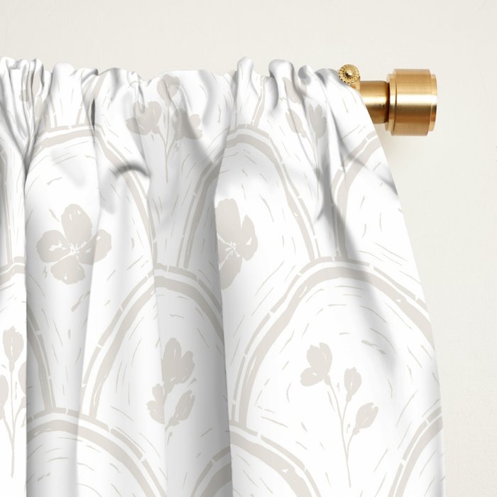 Rustic scallop floral block print - natural soft mushroom pattern Window Curtain Gallery Image 2
