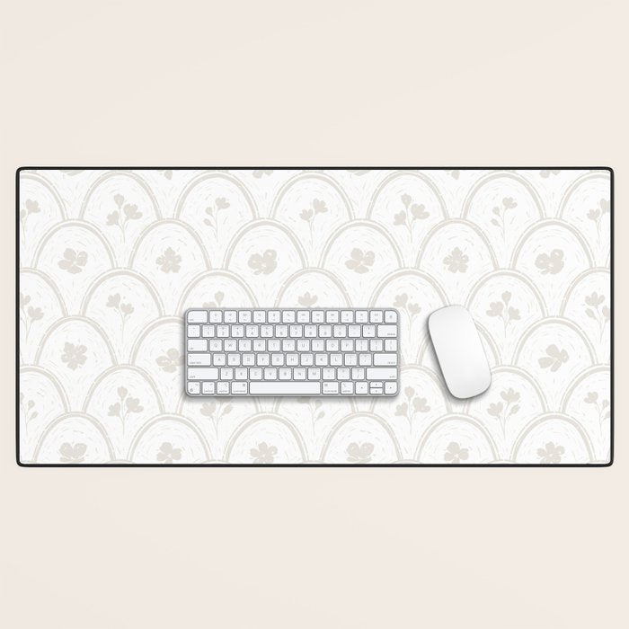 Rustic scallop floral block print - natural soft mushroom pattern Desk Mat Gallery Image 1