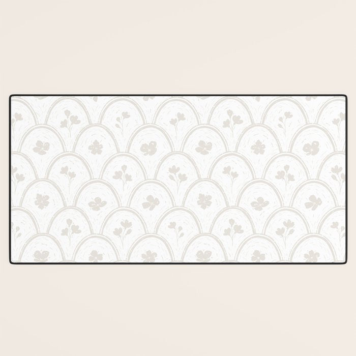 Rustic scallop floral block print - natural soft mushroom pattern Desk Mat Gallery Image 3
