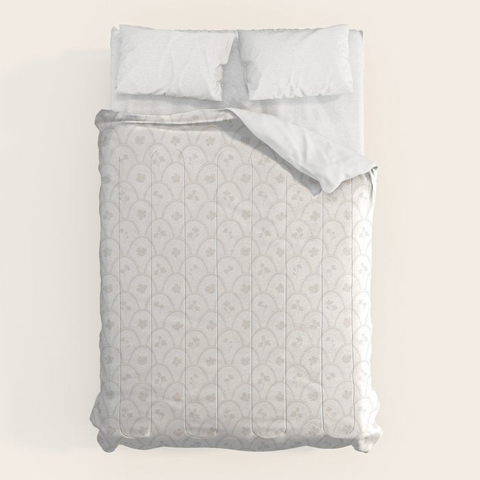 Rustic scallop floral block print - natural soft mushroom pattern Comforter Gallery Image 1
