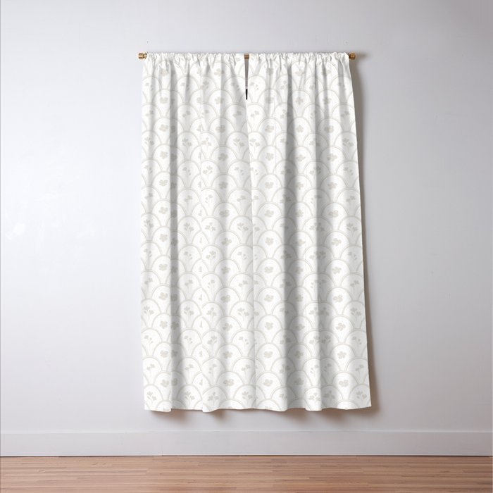 Rustic scallop floral block print - natural soft mushroom pattern Window Curtain Gallery Image 3