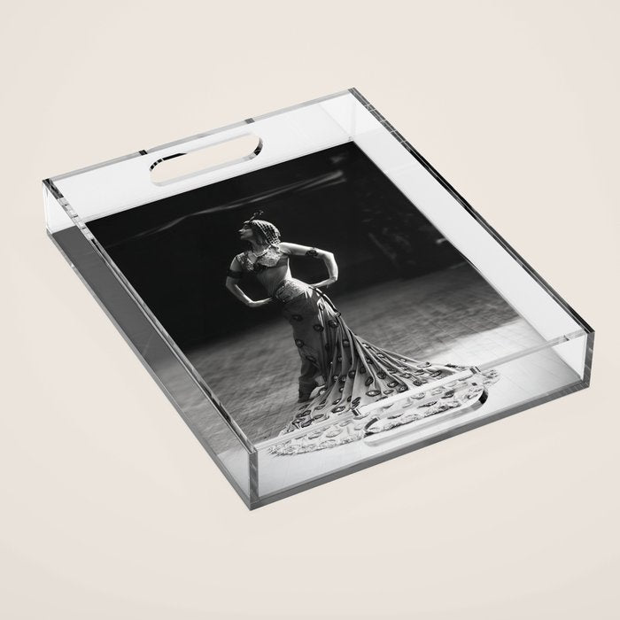 1920 Spanish Flamenco dancer vintage starlet Ruth St Denis black and white photograph  Acrylic Tray Gallery Image 1