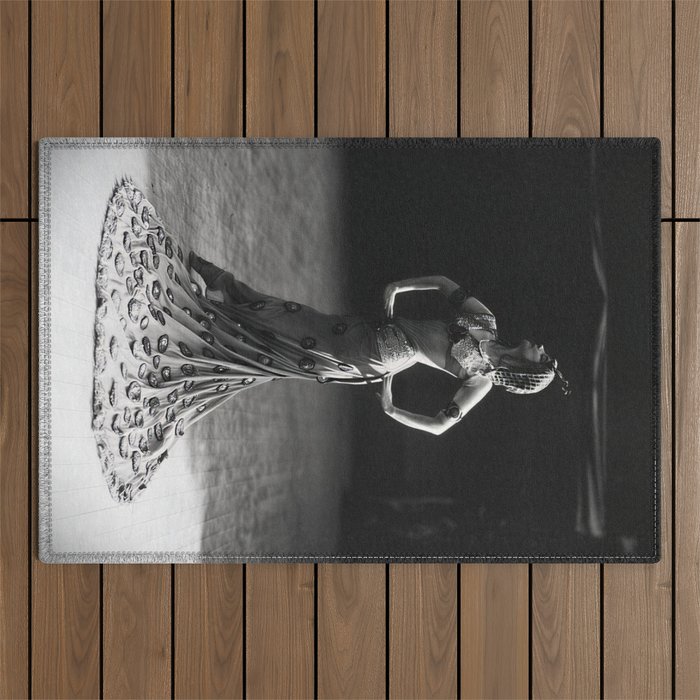 1920 Spanish Flamenco dancer vintage starlet Ruth St Denis black and white photograph  Outdoor Rug Gallery Image 1