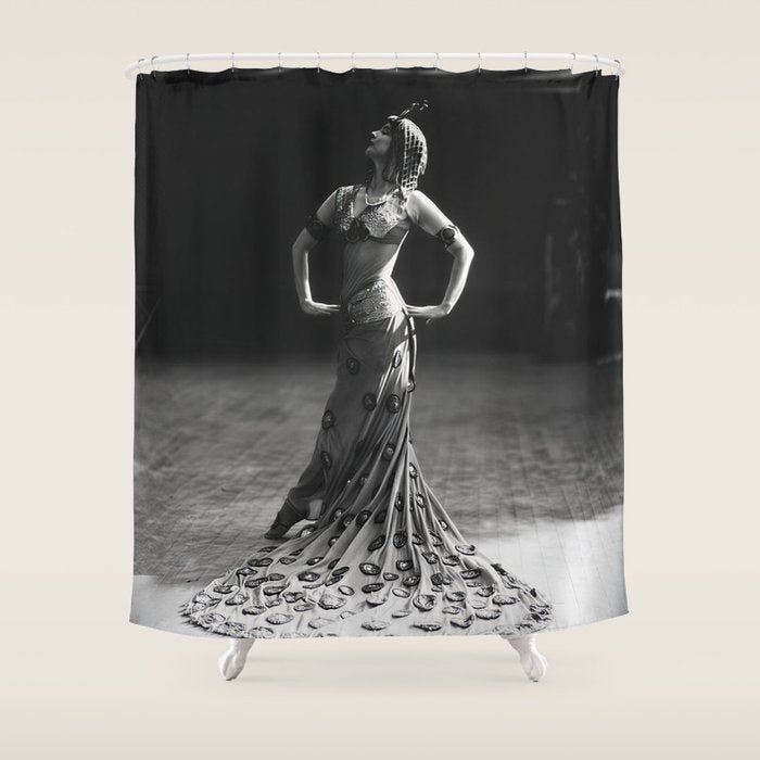 1920 Spanish Flamenco dancer vintage starlet Ruth St Denis black and white photograph  Shower Curtain Gallery Image 1