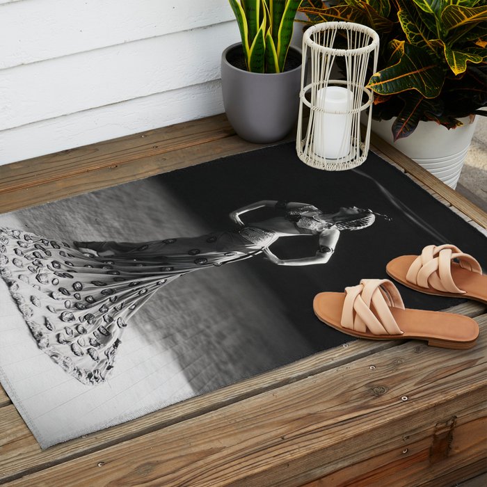 1920 Spanish Flamenco dancer vintage starlet Ruth St Denis black and white photograph  Outdoor Rug Gallery Image 2