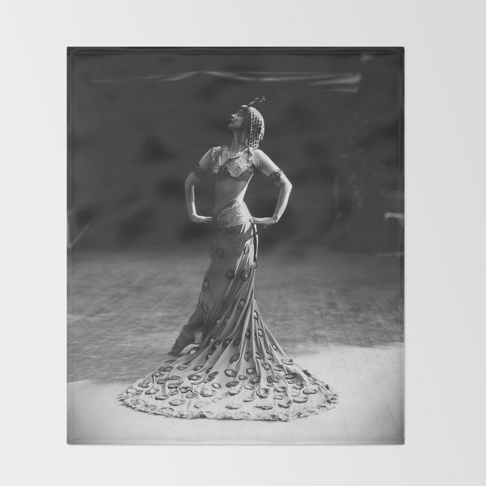 1920 Spanish Flamenco dancer vintage starlet Ruth St Denis black and white photograph  Throw Blanket Gallery Image 2