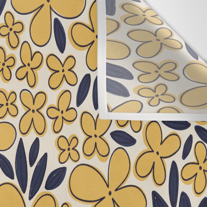 Four-leaf Flower Pattern / Yellow & Blue Wall Tapestry Gallery Image 3