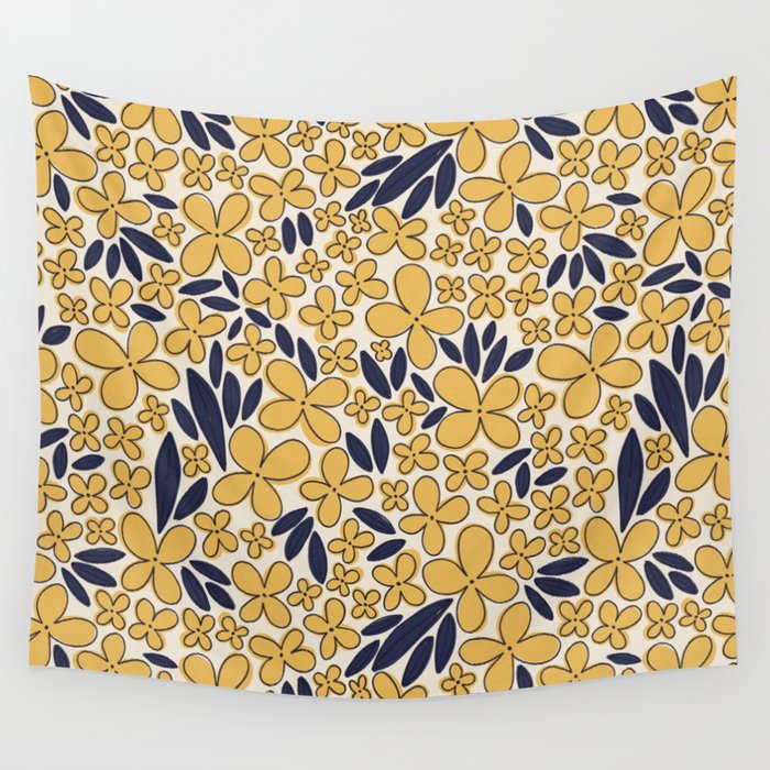 Four-leaf Flower Pattern / Yellow & Blue Wall Tapestry Gallery Image 4