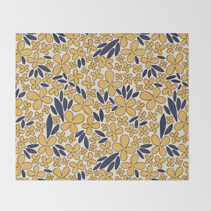 Four-leaf Flower Pattern / Yellow & Blue Throw Blanket Gallery Image 2