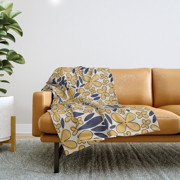 Four-leaf Flower Pattern / Yellow & Blue Throw Blanket Gallery Image 1