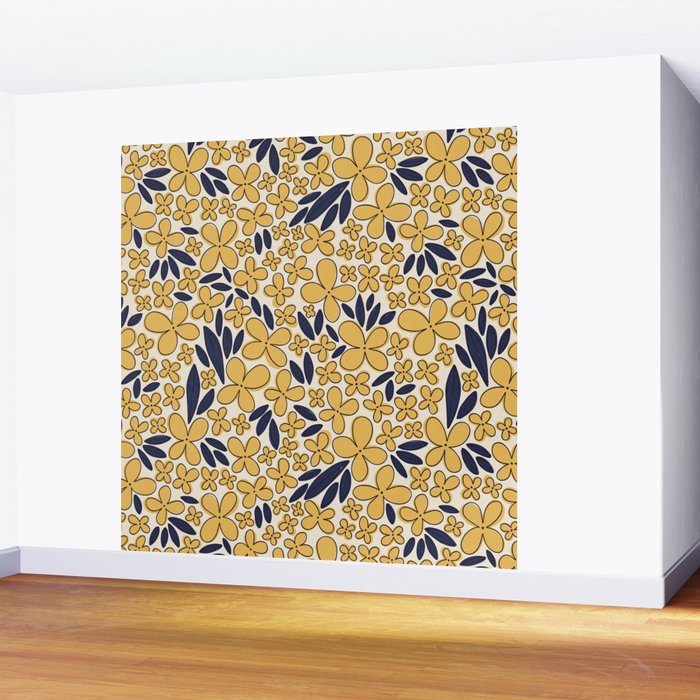 Four-leaf Flower Pattern / Yellow & Blue Wall Mural Gallery Image 2