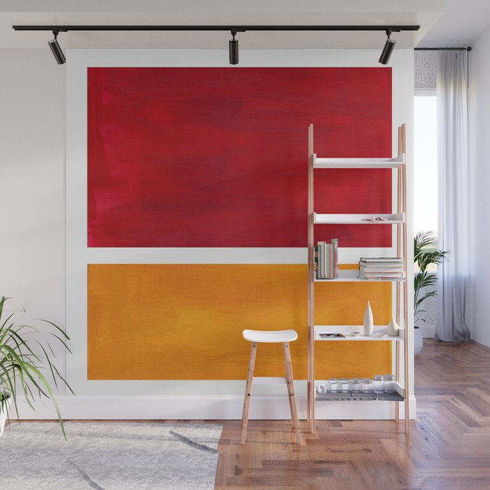 Burnt Red Yellow Ochre Mid Century Modern Abstract Minimalist Rothko Color Field Squares Wall Mural Gallery Image 1