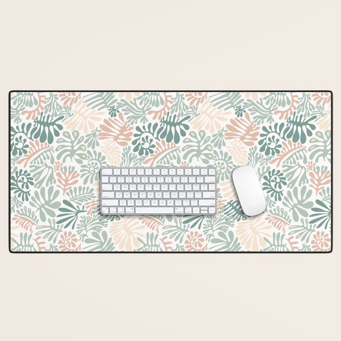 Matisse leaves pattern modern minimalistic pastel crayon soft colors Desk Mat Gallery Image 1
