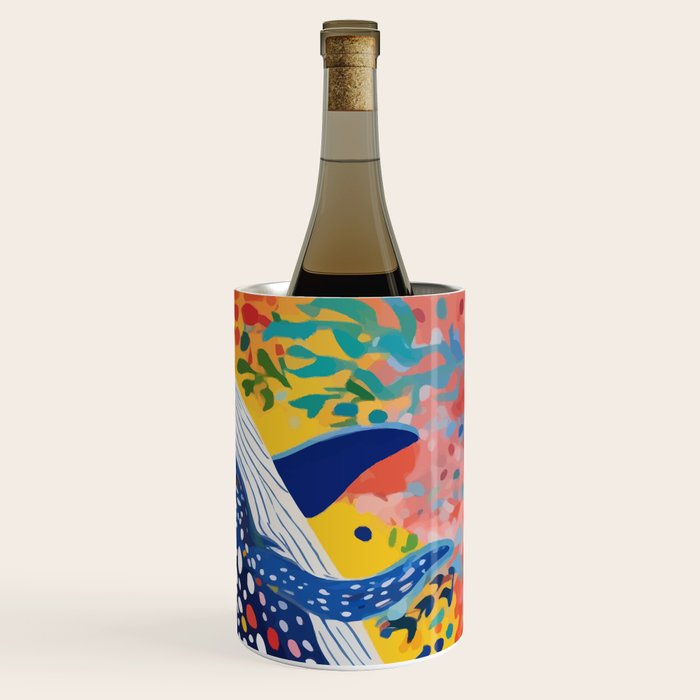 Spotted Whale, Wildlife Ocean Life Fish Illustration, Eclectic Bohemian Painting Free Swim Sea Underwater Wine Chiller Gallery Image 1